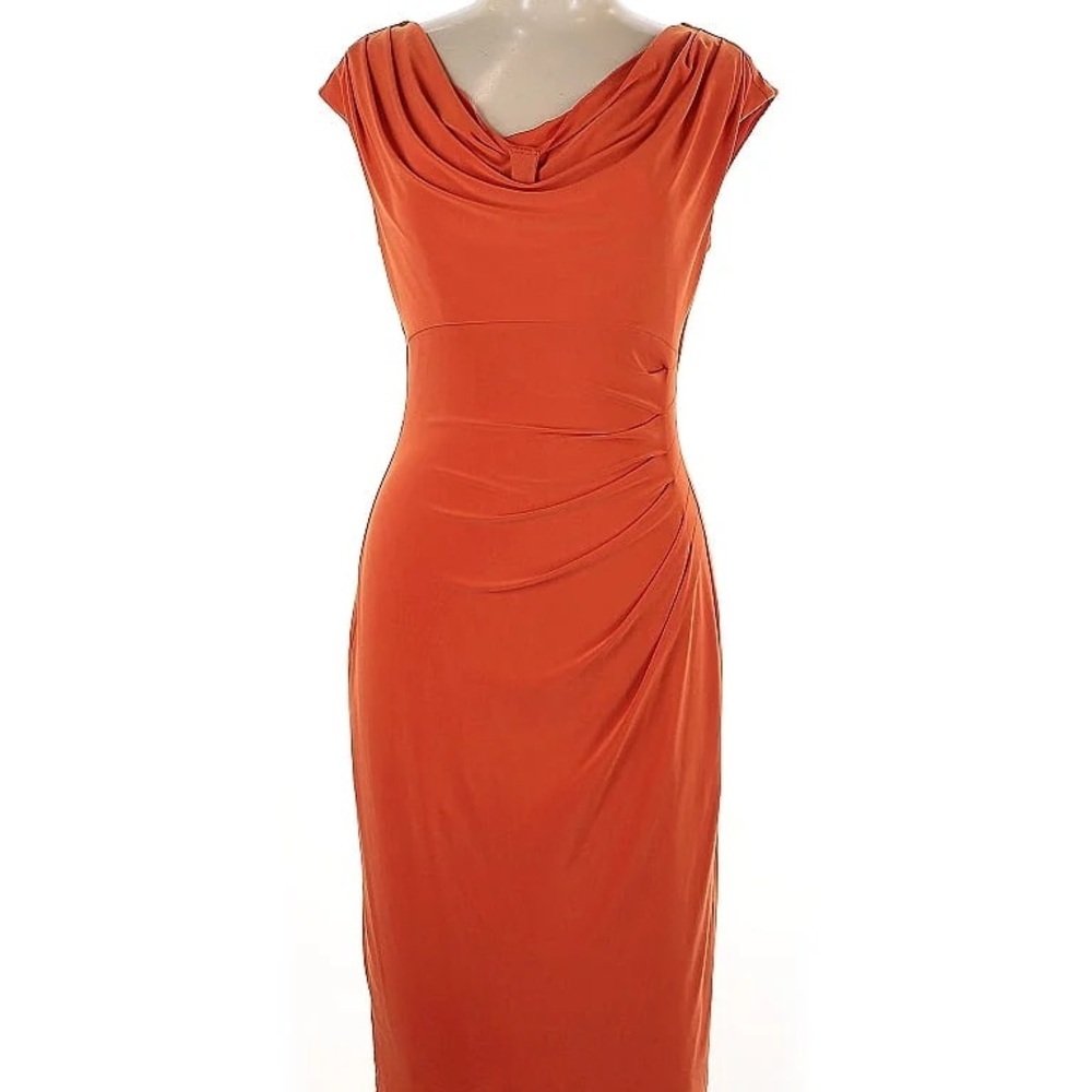 Ralph Lauren Orange Cowl Neck Cocktail Dress